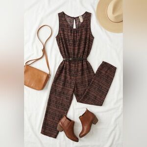 096 Style Me Woven Tribal Print Sleeveless Jumpsuit with Belt